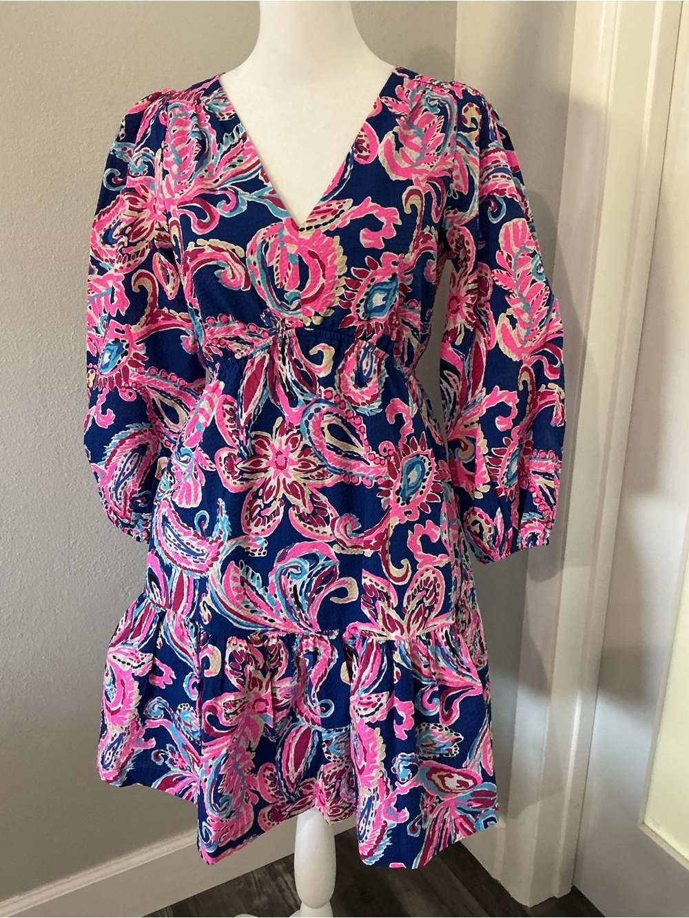 NWT Lilly Pulitzer Deacon 3/4 V-Neck Mini Multi Flitting About Paisley Size 00